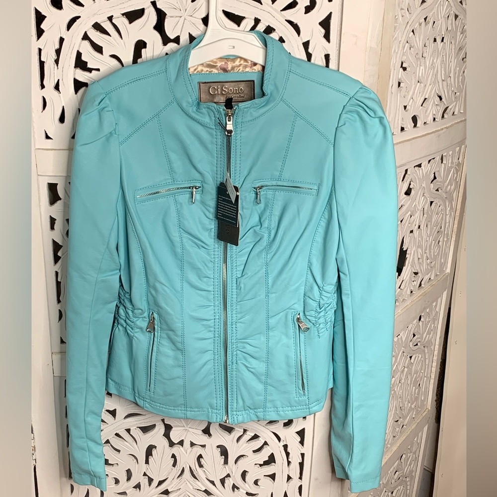 New! Ci Sono Blue Faux leather jacket S
